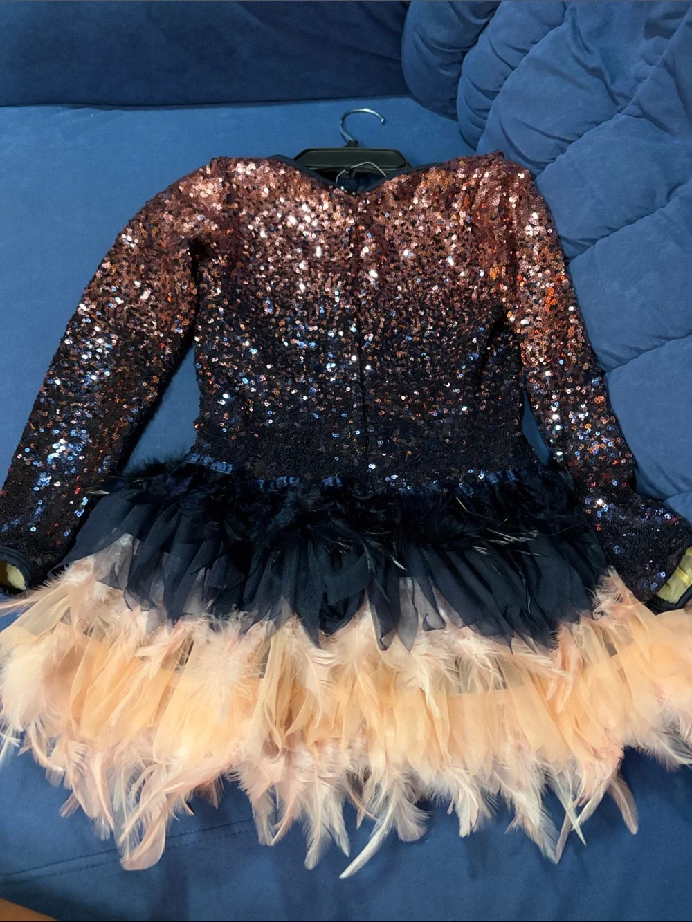 Girls Sequin and Feather Dance Costume - Black & Peach-Curtain calls costumes